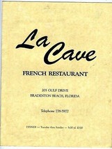 La Cave French Restaurant Menu Bradenton Beach Florida  - $21.81