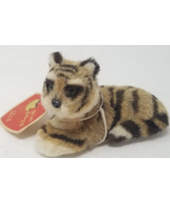 Laying Tiger Figurine Small Black Stripe Fur Covered Resin Golden Leaf V... - $18.95