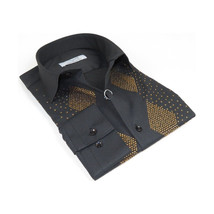 Men CEREMONIA Turkey Shirt 100% Cotton Fancy Rhine Stones #Rio 15 Black Slim Fit image 3