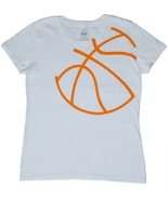 Basketball Graphic T-Shirt White &amp; Orange Womens Short Sleeve Round Neck XL - $217.17 MXN