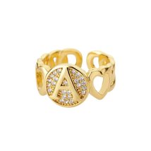 Initial Heart Letter Ring for Women Stainless Steel Open Zircon Gold Ring Trend  - £18.67 GBP