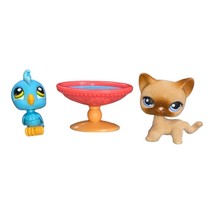 Littlest Pet Shop LPS Pet Pairs #317 Blue Bird & #318 Fuzzy Flocked Cat 2006 - $29.99
