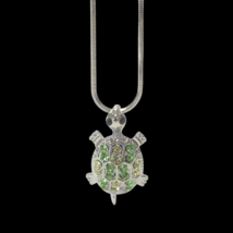 Crystal Multi Color Turtle Pendant Necklace White Gold - £10.41 GBP