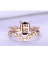 Women&#39;s 1.80Ct Emerald Cut Peach Morganite Bridal Ring Set in 14K Rose G... - $131.86 CAD