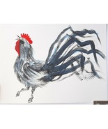 Asian Rooster Black Metallic Blue Abstract Original Painting Acrylic on ... - £9.53 GBP