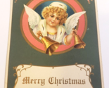 MERRY CHRISTMAS Original Antique c.1910 Angel w/Bells HOLIDAY Unmarked P... - $16.99