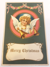 MERRY CHRISTMAS Original Antique c.1910 Angel w/Bells HOLIDAY Unmarked P... - £13.32 GBP