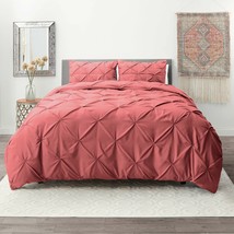Mauve Pink Twin Pinch Pleat Duvet Cover Set 3Pc Luxurious Pintuck Style - £43.01 GBP