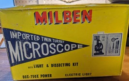 Vintage Milben Microscope in wood case 80X 750 X light and dissecting kit in ori - £55.55 GBP