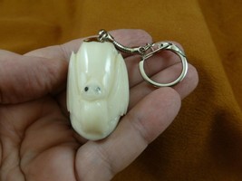 (TNE-BAT-431c) White Bat Wings Up Tagua Nut Keychain Key Chain Carving Vegetable - £12.88 GBP