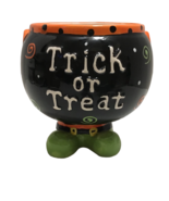 Halloween Candy Bowl Trick or Treat Witch feet Pedestal Footed Ceramic - £15.43 GBP