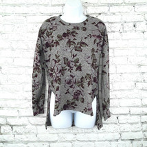 A. Byer Womens Sweater Small Gray Floral Knit Long Sleeve Hi-Low Hem Split Sides - £15.60 GBP
