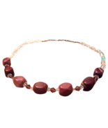 One-of-a-Kind Vintage Rhodonite Necklace – 20&quot; Handmade with Crystal &amp; C... - $33.59 CAD