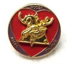 Moose Lodge Alces Machlis Lapel Pin Red Gold Color Vintage - £12.08 GBP