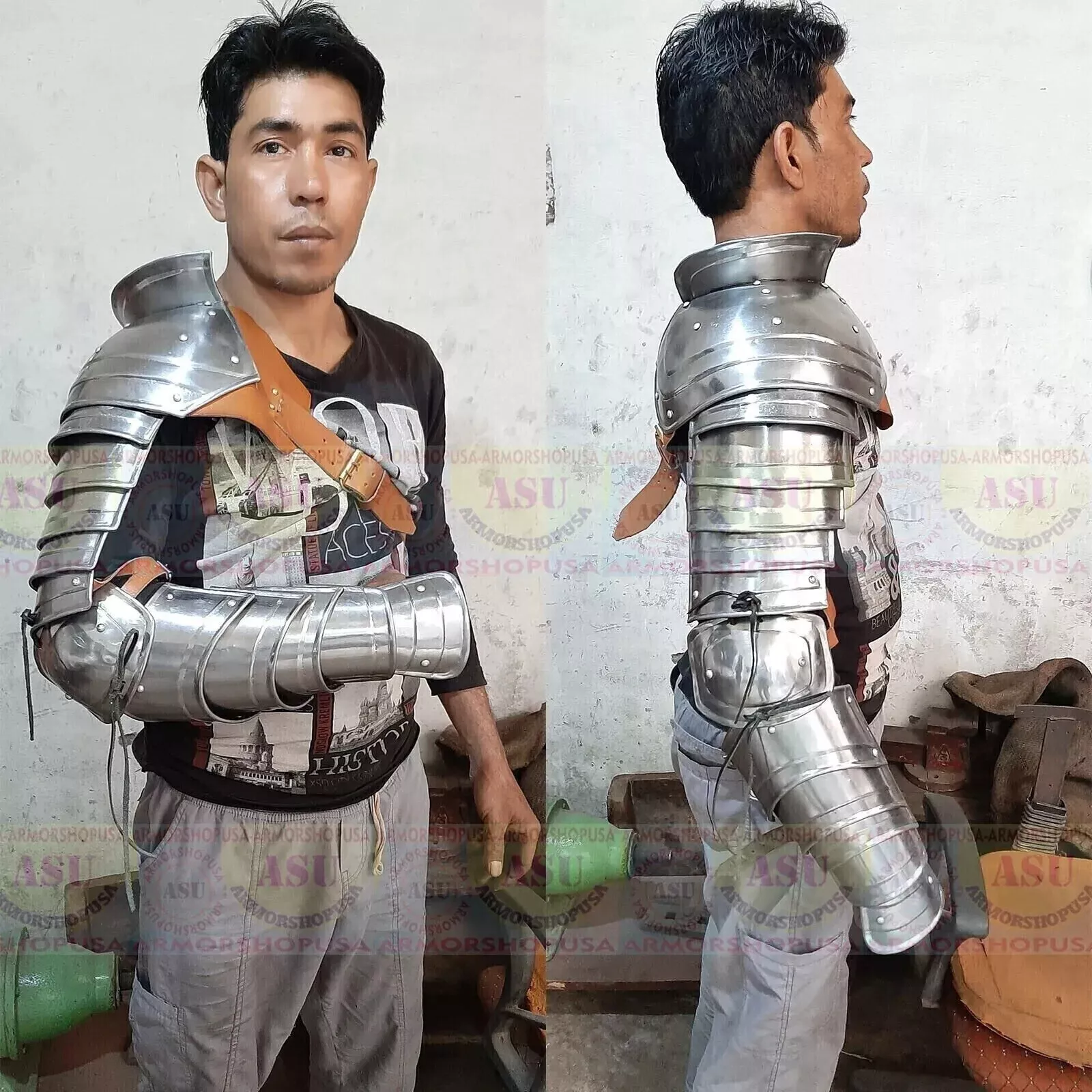 Medieval Berserk Guts shoulder armor, pair of pauldrons and metal gorget... - $110.00