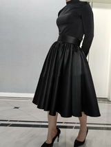 A-Line Taffeta Midi Skirt Women Plus Size Taffeta Pleated Formal Skirt Outfit image 4