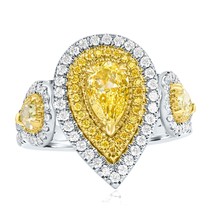 GIA 2.12 Carats Déguisement Lumière Jaune Forme Poire Anneau Fiançailles Diamant - £5,364.17 GBP