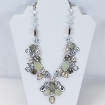 Chico&#39;s Pearl Crystal Druzy Flower Cluster Silver Bib Necklace 21&quot; Long ... - $29.39