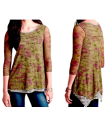 $128 Anthropologie Montrose Mixed Tee Medium 6 8 Floral Top Print Sheer Sleeves - $78.21