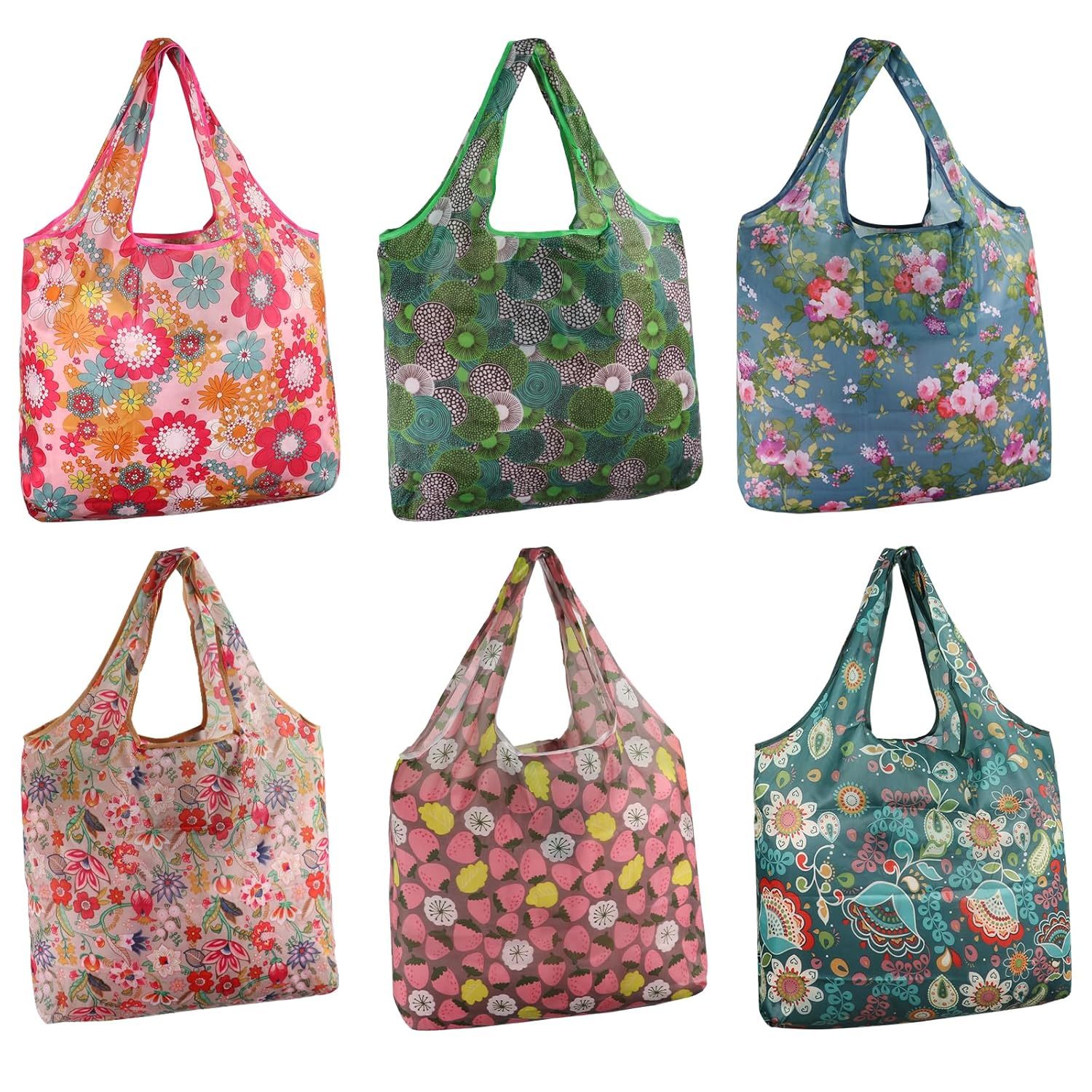 6 Pack Foldable Reusable Grocery Bags, Shopping Bags Grocery Tote Bags To Fits I