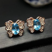 2.20Ct Oval Simulated  Blue Topaz Butterfly Stud Earrings 14k Rose Gold Plated - £71.95 GBP