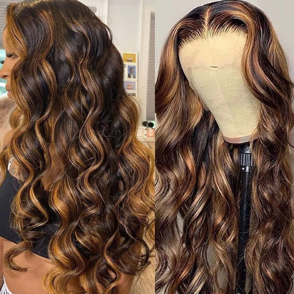 13x4 Highlight Ombre Body Wave Lace Front Human Hair Wig 13x6 360 Honey Blon - £58.06 GBP+