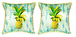 Pair of Betsy Drake Pineapple Small Outdoor Indoor Pillows 12 Inch X 12 Inch - £55.38 GBP