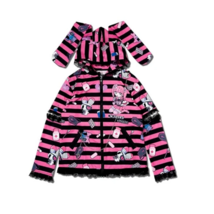 Goth Emo Punk Lolita Bunny Ear Black and Pink Stripped, Lace Trimmed Hoodie Sz M - £47.18 GBP