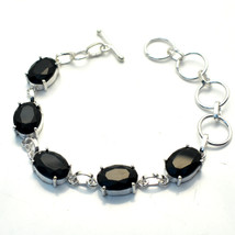 Black Spinel Oval Shape Cut Gemstone Handmade Bracelet Jewelry 7-8" SA 2155 - £4.87 GBP