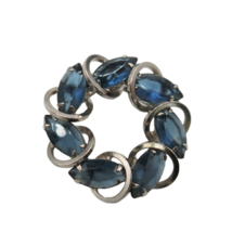 Vintage silver tone &amp; blue marquise cut rhinestone circle brooch - $14.99