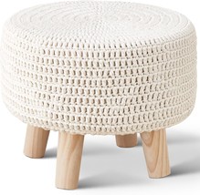 Wimarsbon Pouf Ottoman, 100% Cotton Knitted Boho Footstool, Round, Beige - $88.90 CAD