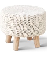 Wimarsbon Pouf Ottoman, 100% Cotton Knitted Boho Footstool, Round, Beige - $60.97 CAD