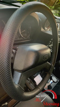 Perforated Leather Steering Wheel Cover For Mitsubishi Outlander Black Seam - £39.90 GBP