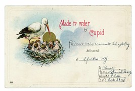 1915 Birth Announcements Made To Order By Cupid Postcard Card Is Postmarked NY - £16.86 GBP