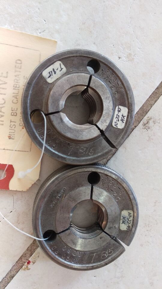 Lincoln Thread Ring Gage Set .938-6NA-2G  Go .8460 / No-Go .8280  RARE set - $75.99