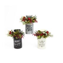 Gerson 11" Decorative Christmas Metal Milk Can with Floral Accents Farmh... - $80.07
