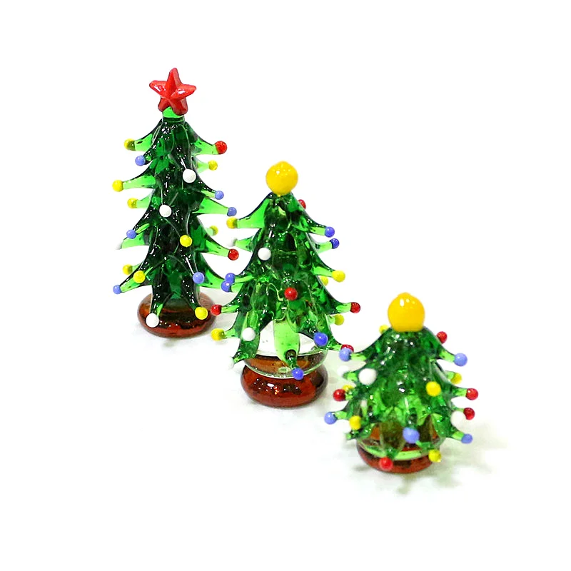 Custom Cute Miniature Christmas Tree Figurine Glass Craft Ornaments Home Table - £11.35 GBP+