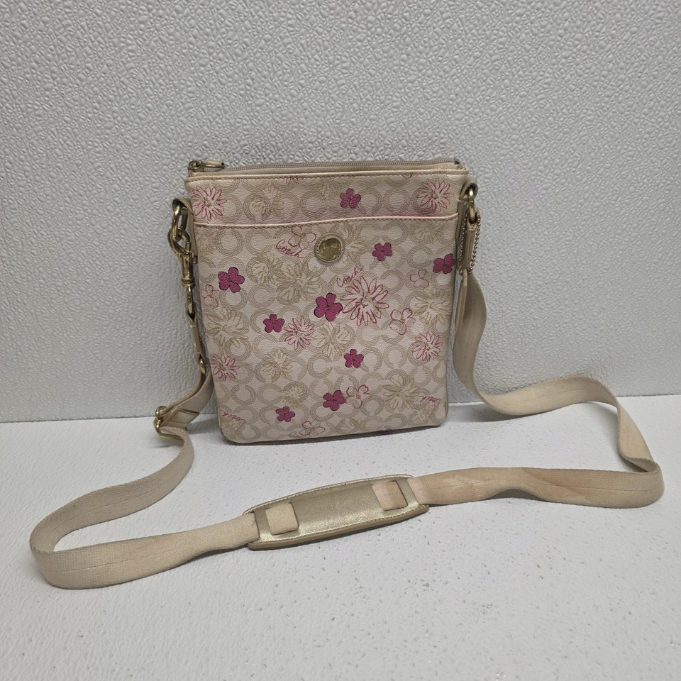 Coach 45047 Waverly Flower Floral PVC Crossbody Swingpack Cream Tan Pink... - $26.64