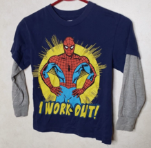 Marvel Spiderman I Work Out Boys Small Long Sleeve Graphic Tee Blue - £5.94 GBP