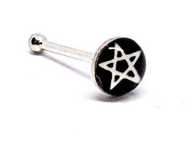 Pentacle Nose Stud Pentagram Black 22g (0.6mm) 925 Sterling Silver Ball End Pin - £5.73 GBP