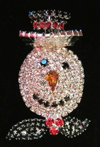 Snowman Pin Brooch Christmas Holiday Crystal Rhinestones All Stones Prong Set - £23.88 GBP