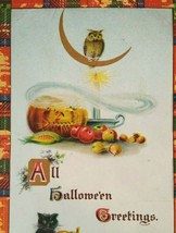 Halloween Postcard Winsch Back Owl Seated On Crescent Moon 2399 Gottschalk 1911 - £48.38 GBP