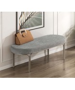 Sleek Gray Chenille Entryway Bench, Champagne Metal Legs, Modern Home - $5,466.36 MXN