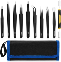 10 PCS Precision Tweezers Set, Premium Craft Tweezers Kit, Stainless Steel Elect - £10.11 GBP