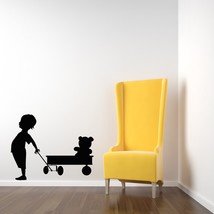 Boy with His Wagon and Teddy Bear - Vinyl Wall Art Decal - £22.31 GBP