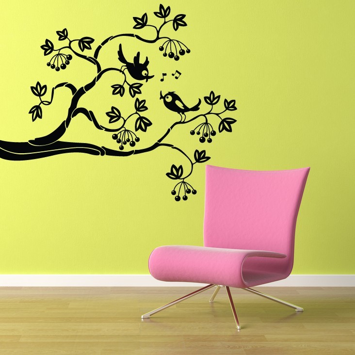 Cartoon Branch with 2 Song Birds - Vinyl Wall Art Decal - £27.87 GBP