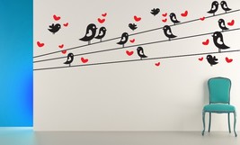 Cartoon Birds with Hearts on Wires - Vinyl Wall Art Decal - $49.00