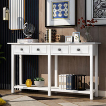 Rustic Brushed Texture Entryway Table Console Table with Drawer Ivory White - £194.57 GBP