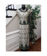 P.J.K Collections 2 Pc Traditional Maxi Dress Skirt Set Small Green Beige - $78.53 CAD