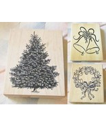 3 Large Holiday Stamps PSX Tree Anita&#39;s Bells Azadi Earles Wreath Lot Un... - £7.97 GBP